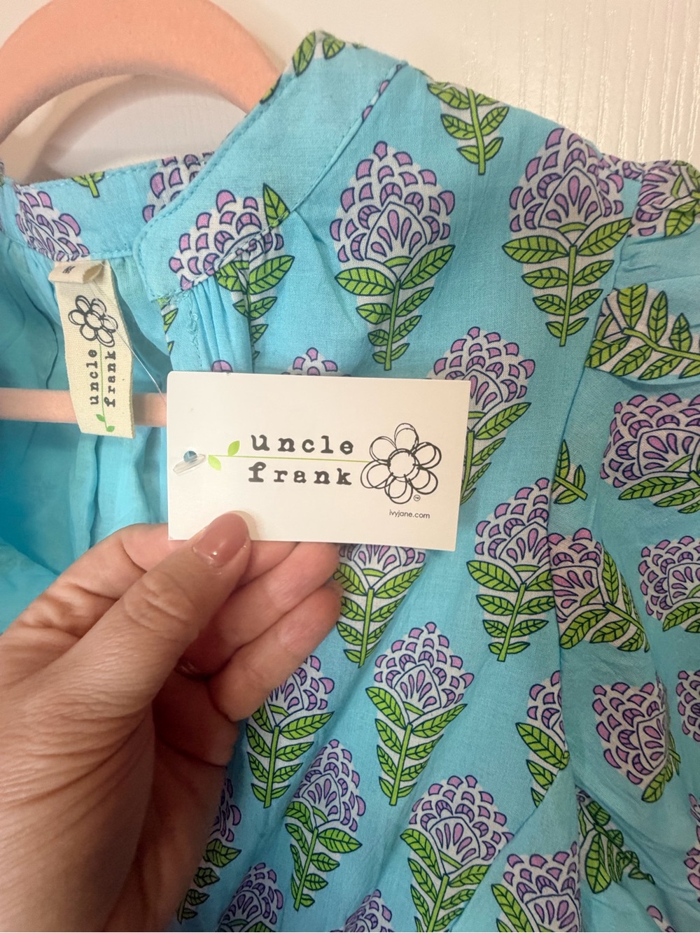 Uncle Frank Aqua Floral Maxi Dress with Purple & Green Print